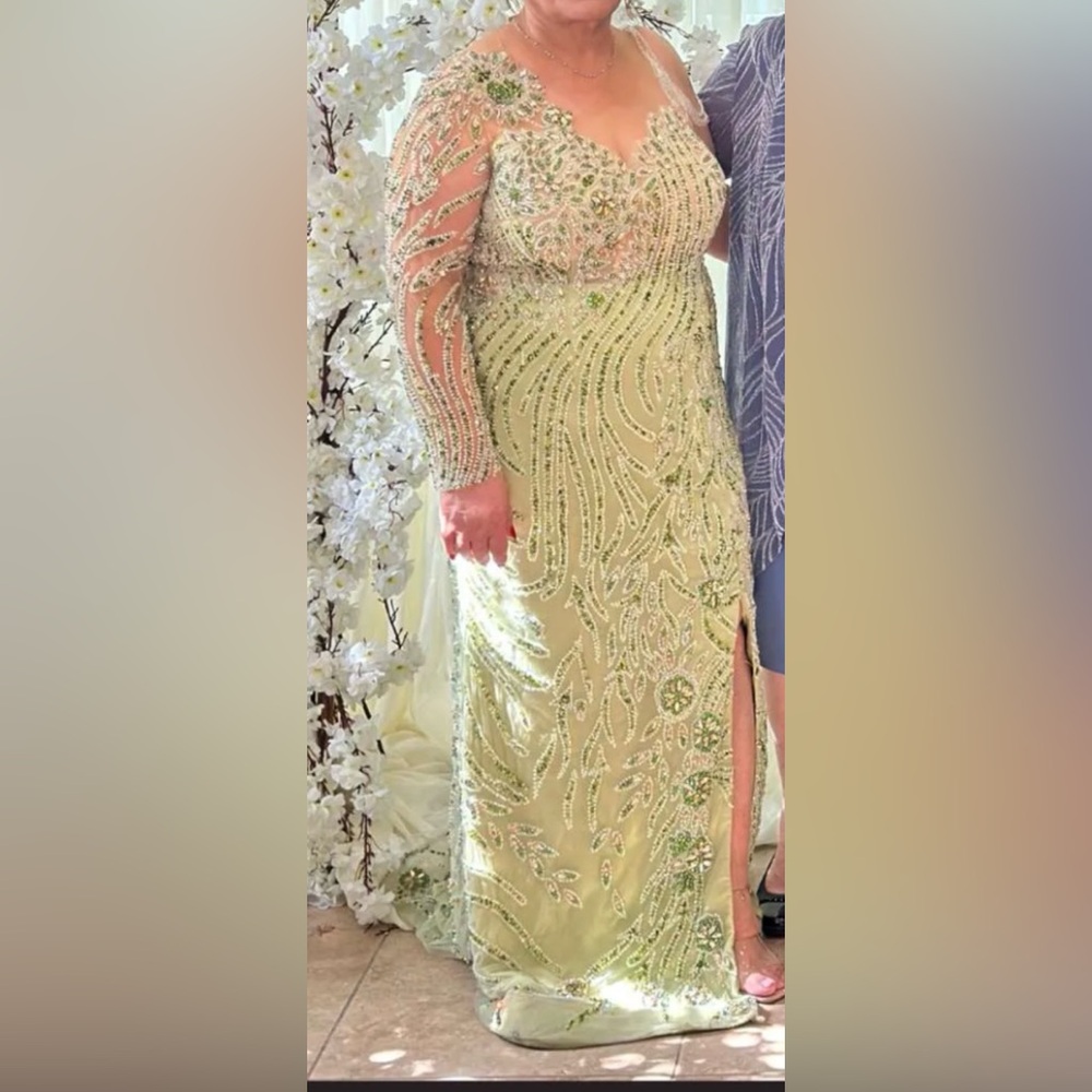 Elegant Beaded Green Evening Gown